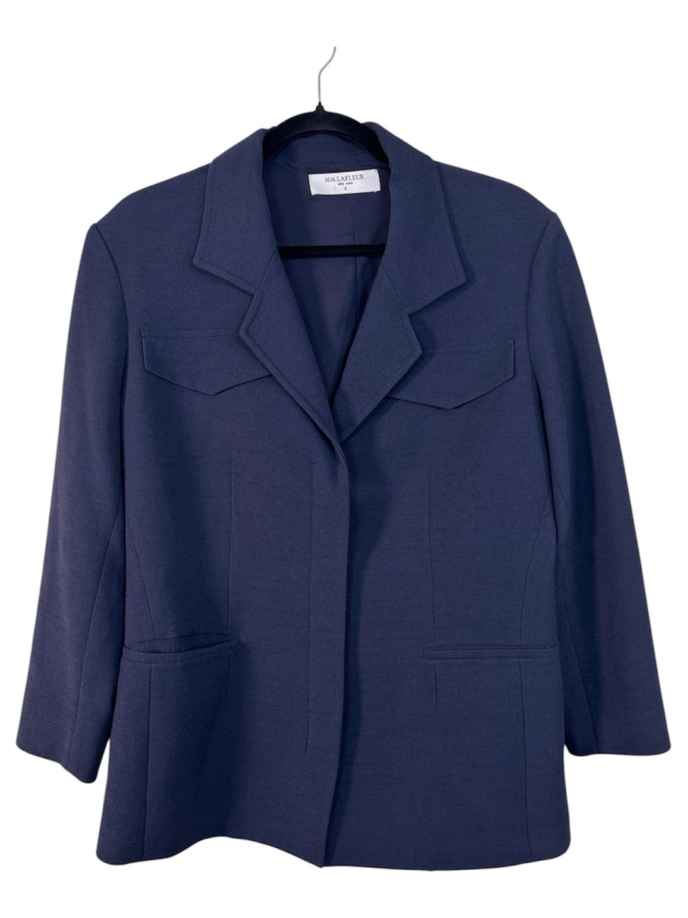 MM Lafleur Navy Blue Blazer Jacket Womens 8 Classic Preppy Academia Quiet Luxury
